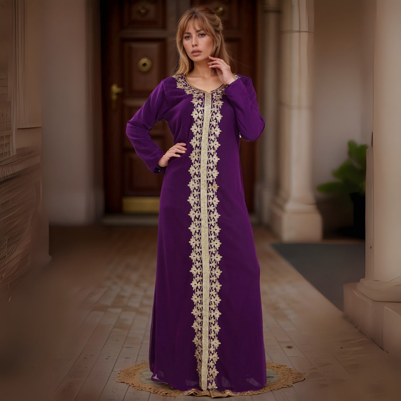 Moroccan Elegance Purple Kaftan
