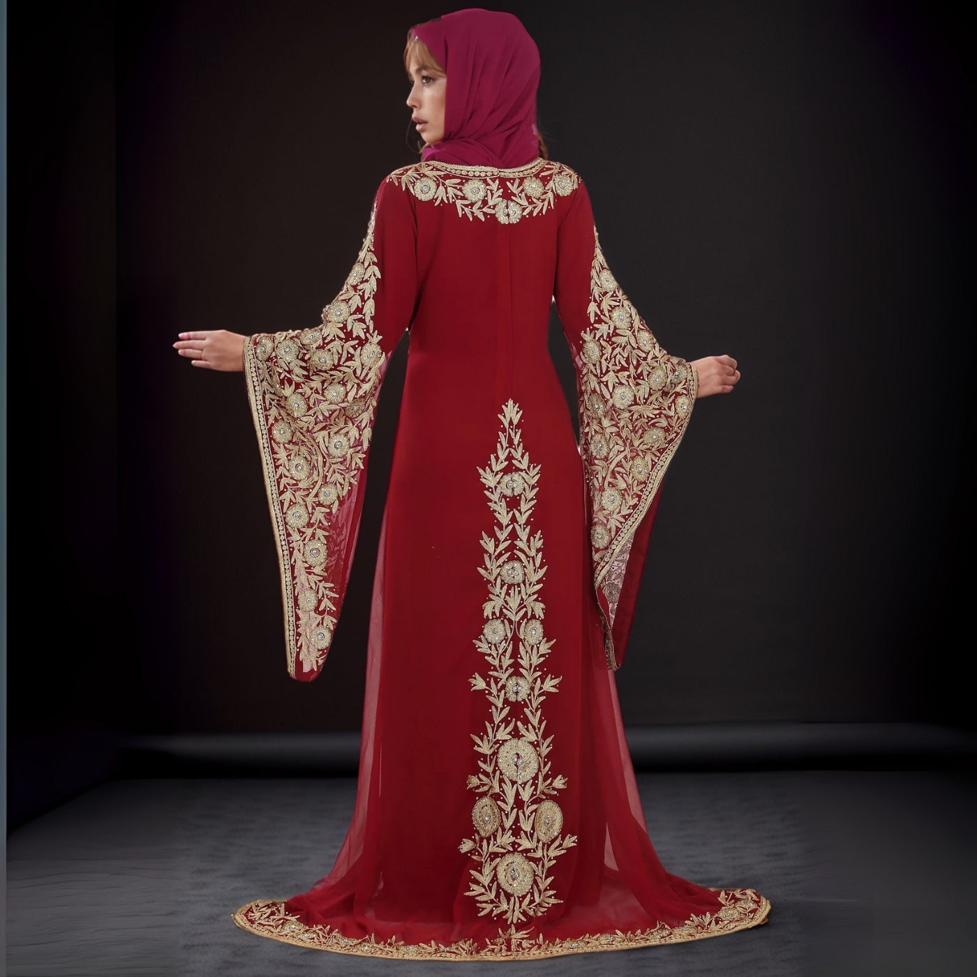 Maroon Moroccan Kaftan Gown