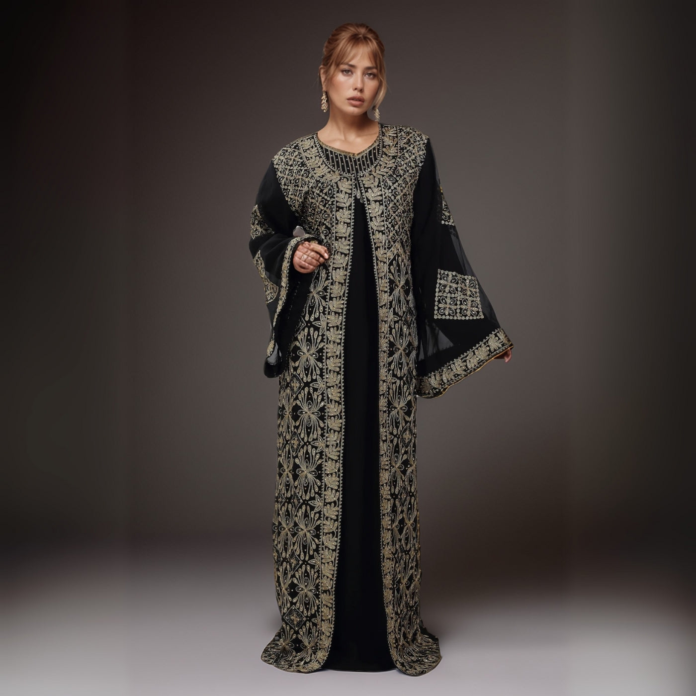 Luxurious Black Gold Embroidered Abaya
