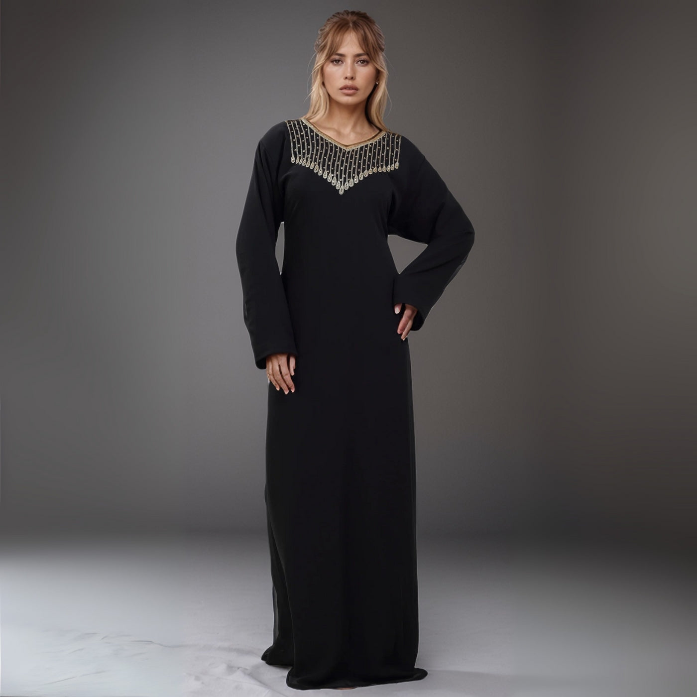 Luxurious Black Gold Embroidered Abaya