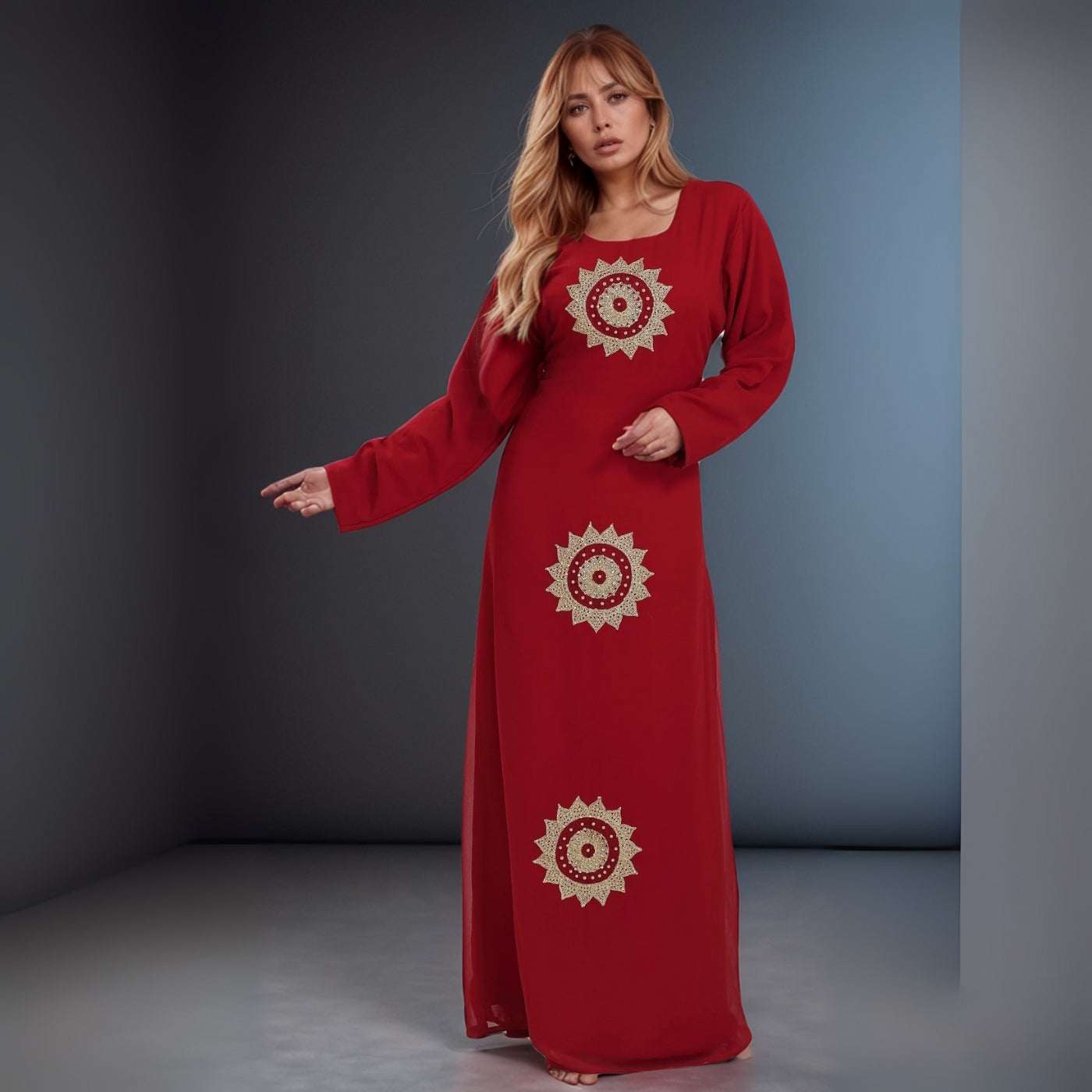 Radiant Red Embroidered Kaftan