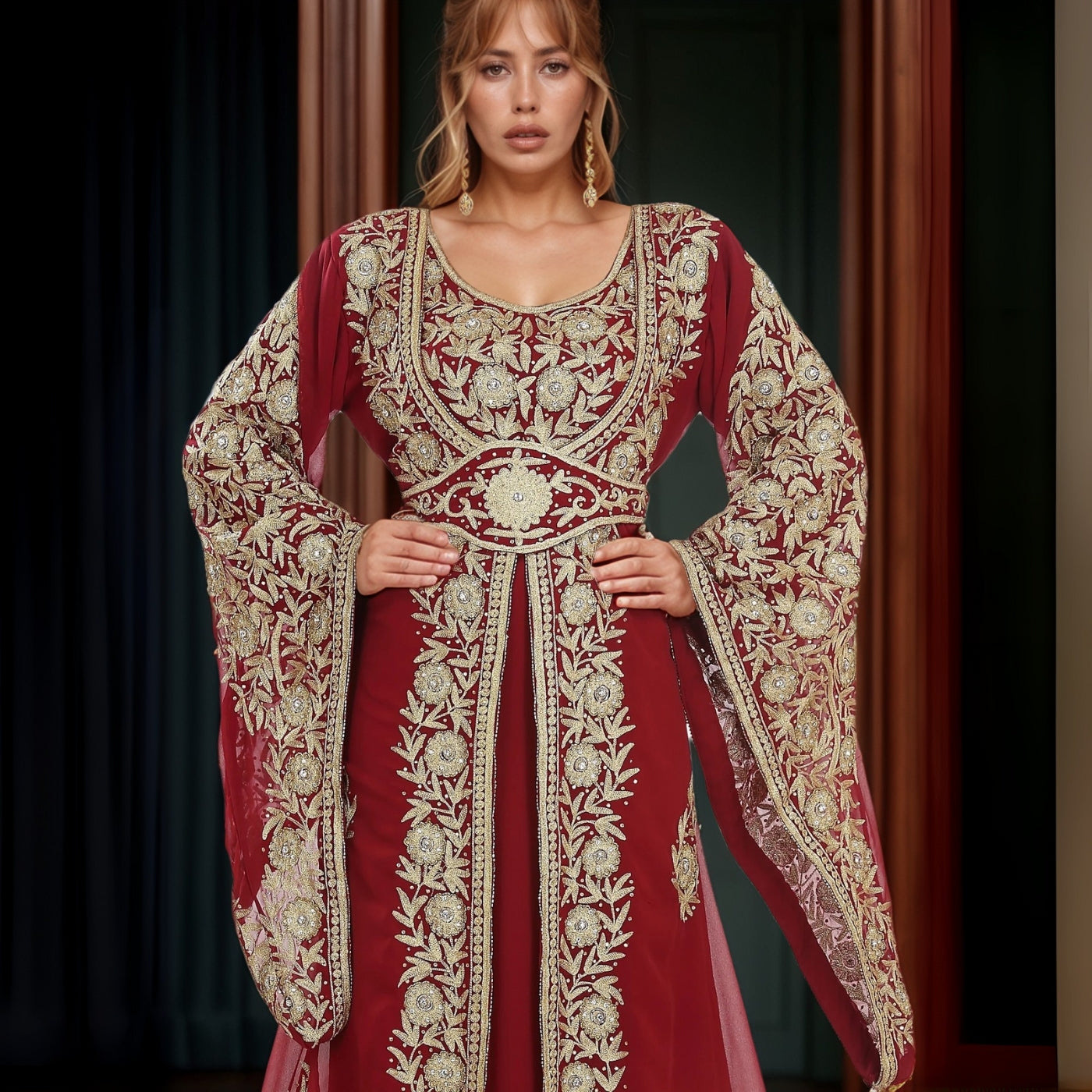 Maroon Moroccan Kaftan Gown