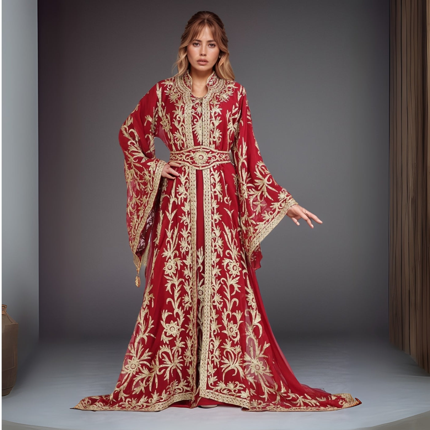 Maroon Moroccan Kaftan Gown