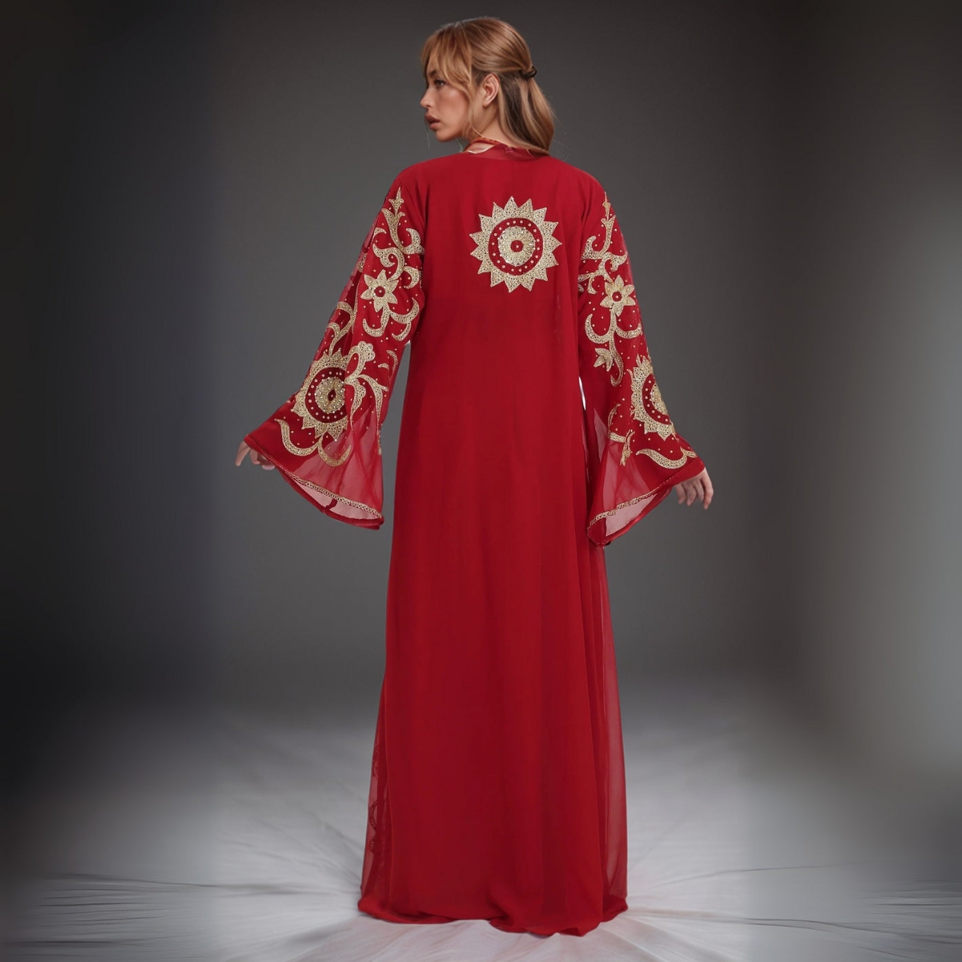 Radiant Red Embroidered Kaftan