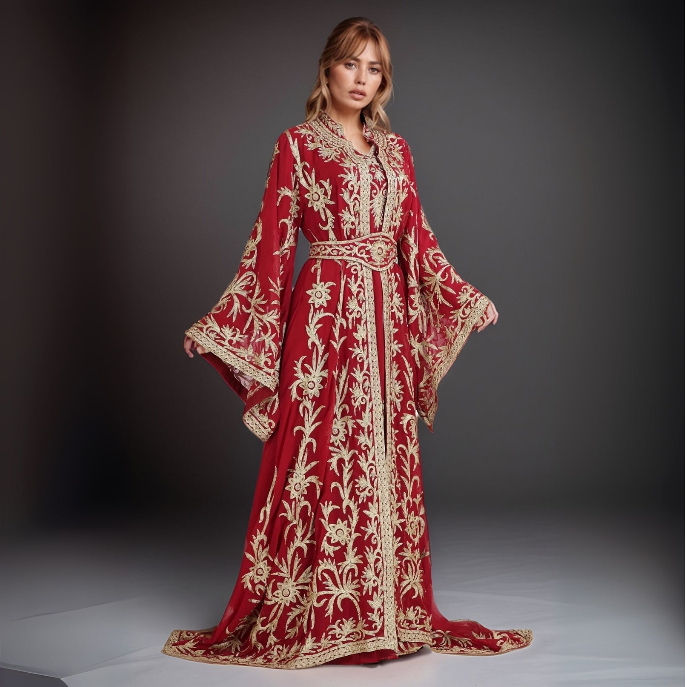 Maroon Moroccan Kaftan Gown