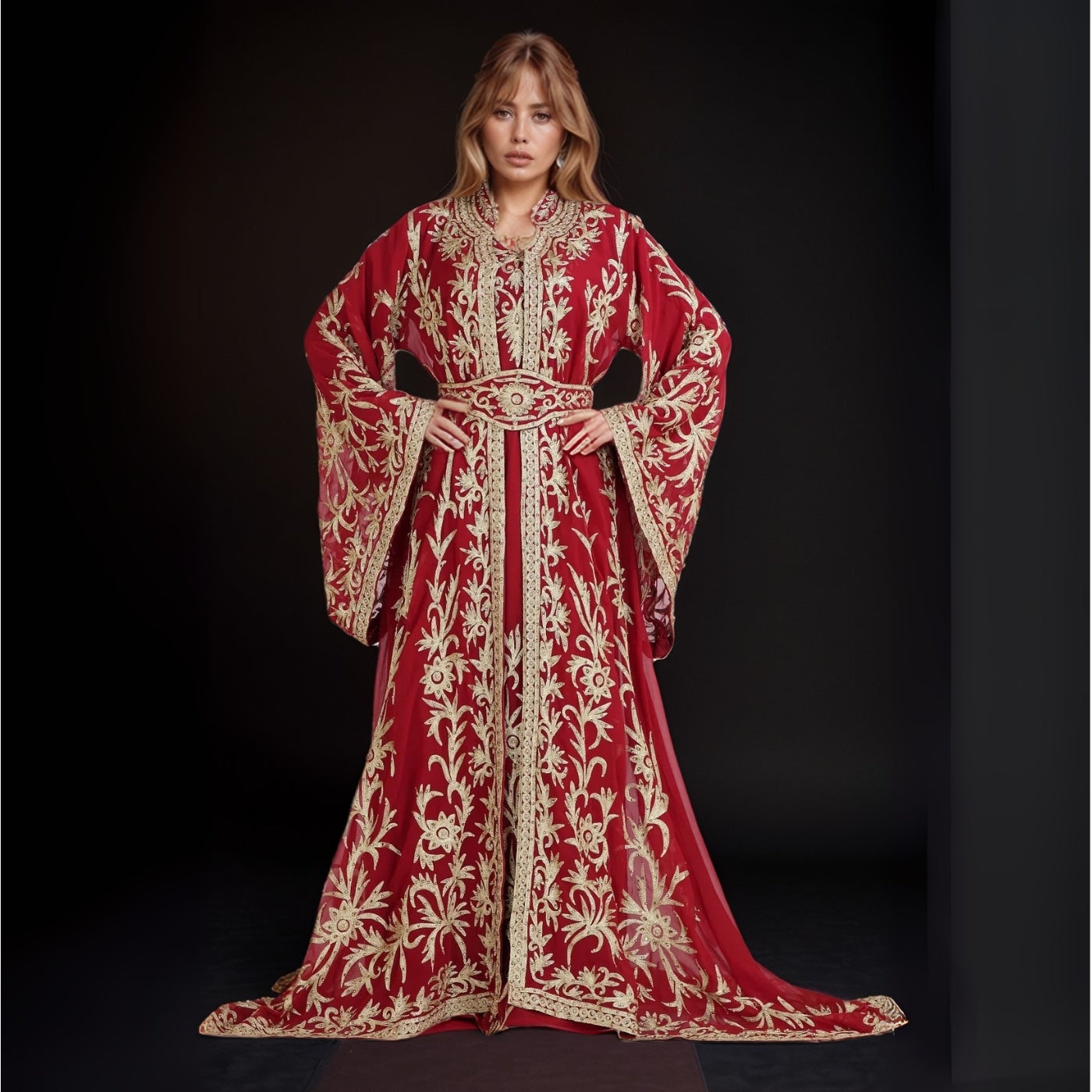 Maroon Moroccan Kaftan Gown