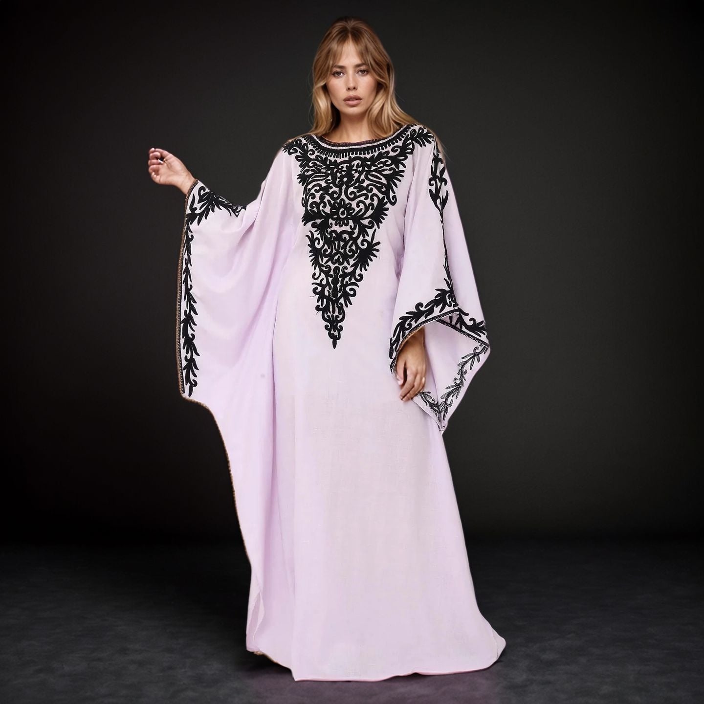 Elegant Lilac Embroidered Kaftan