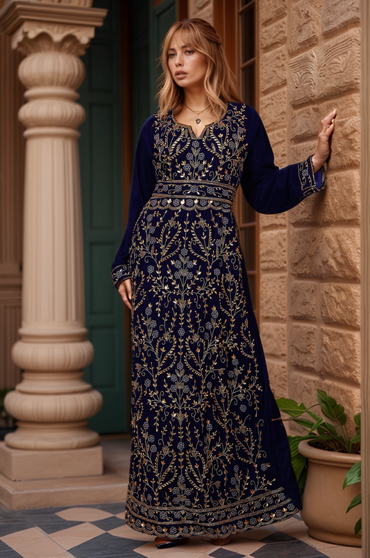 Regal Navy Velvet Kaftan