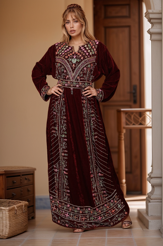 Palestinian Burgundy Velvet Thobe