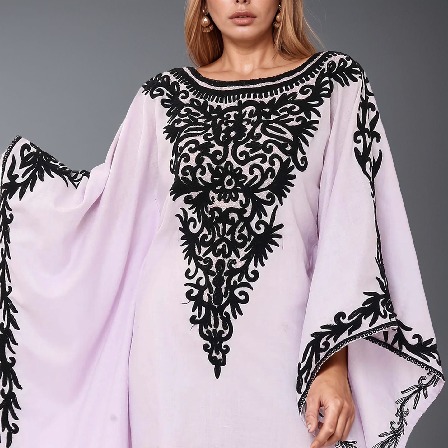 Elegant Lilac Embroidered Kaftan