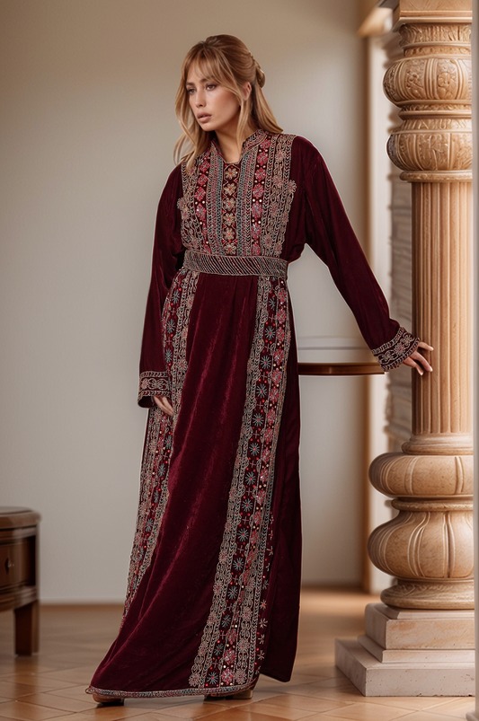 Regal Burgundy Embroidered Kaftan