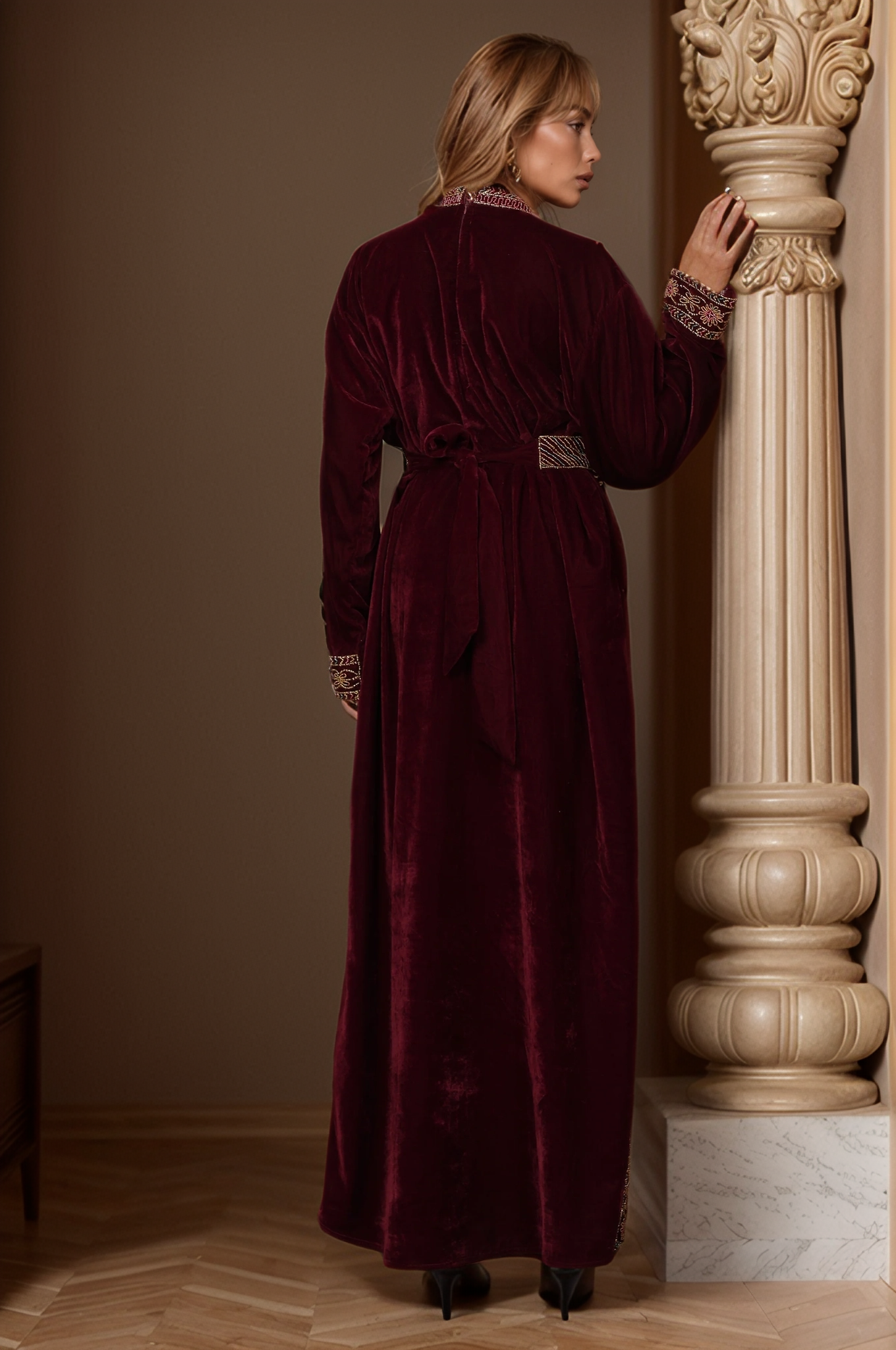 Regal Burgundy Embroidered Kaftan