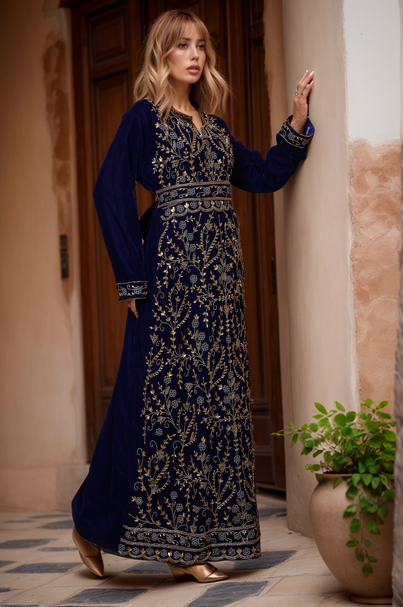 Regal Navy Velvet Kaftan