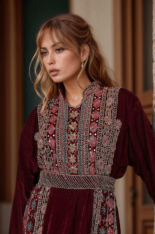 Regal Burgundy Embroidered Kaftan
