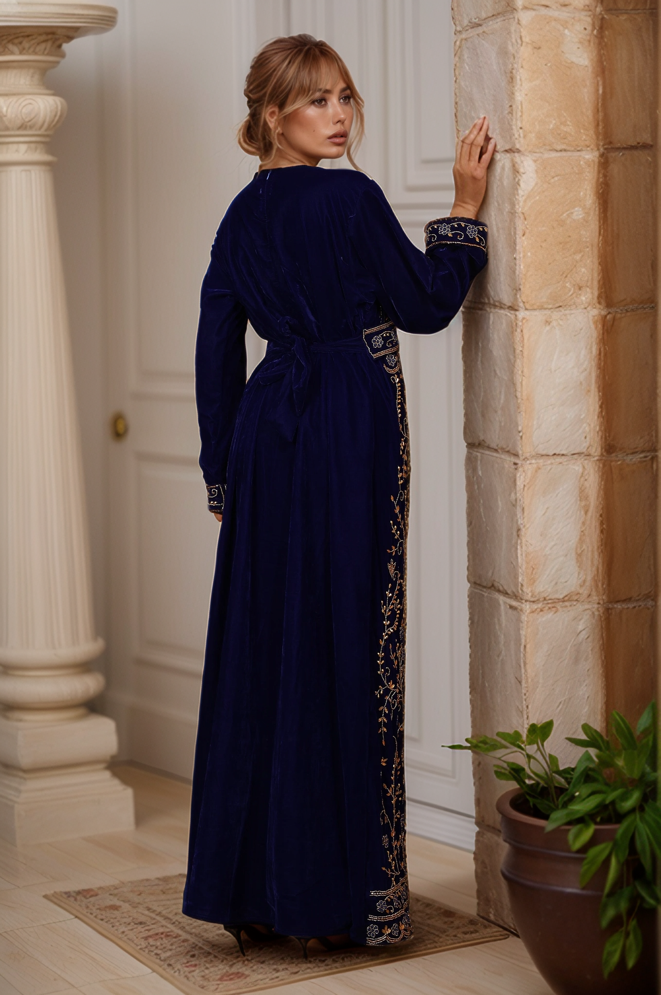 Regal Navy Velvet Kaftan