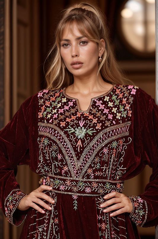 Palestinian Burgundy Velvet Thobe