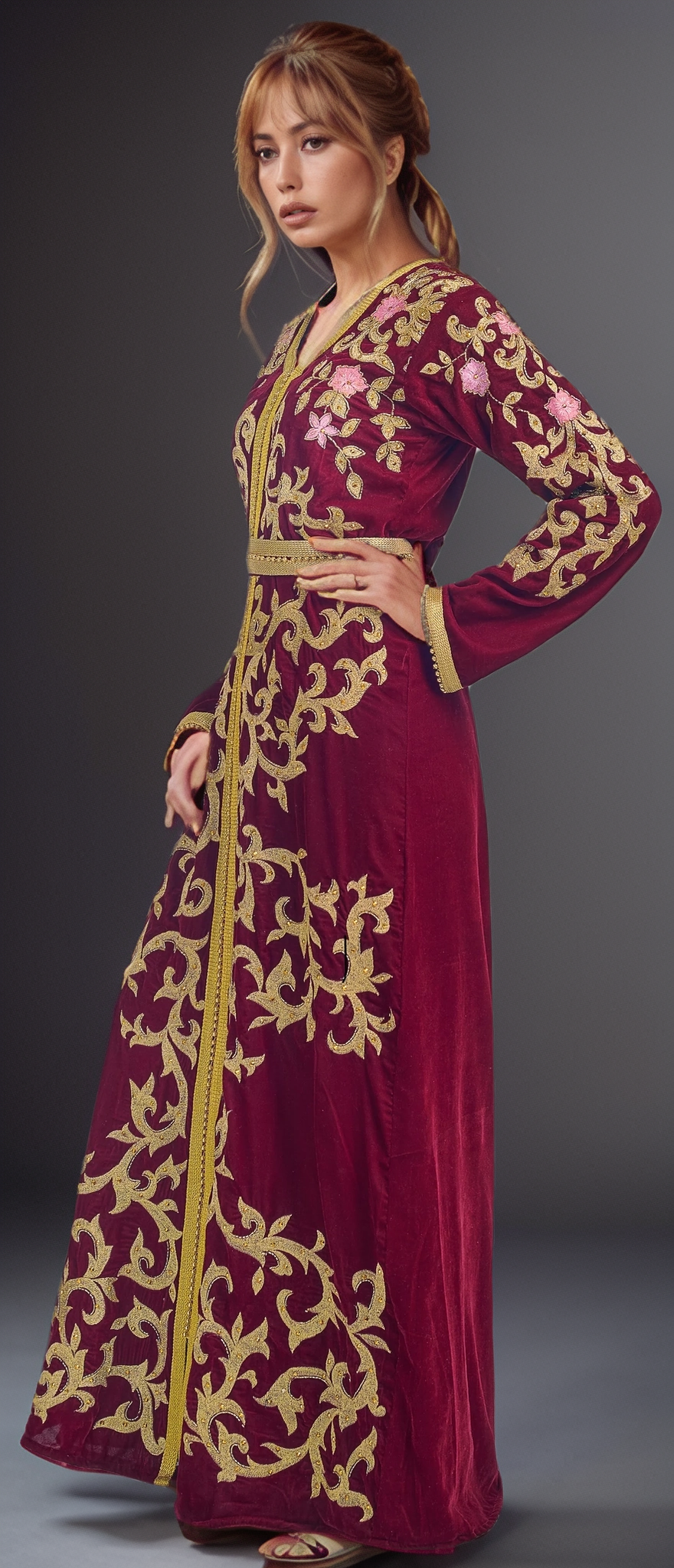 Regal Burgundy Moroccan Kaftan
