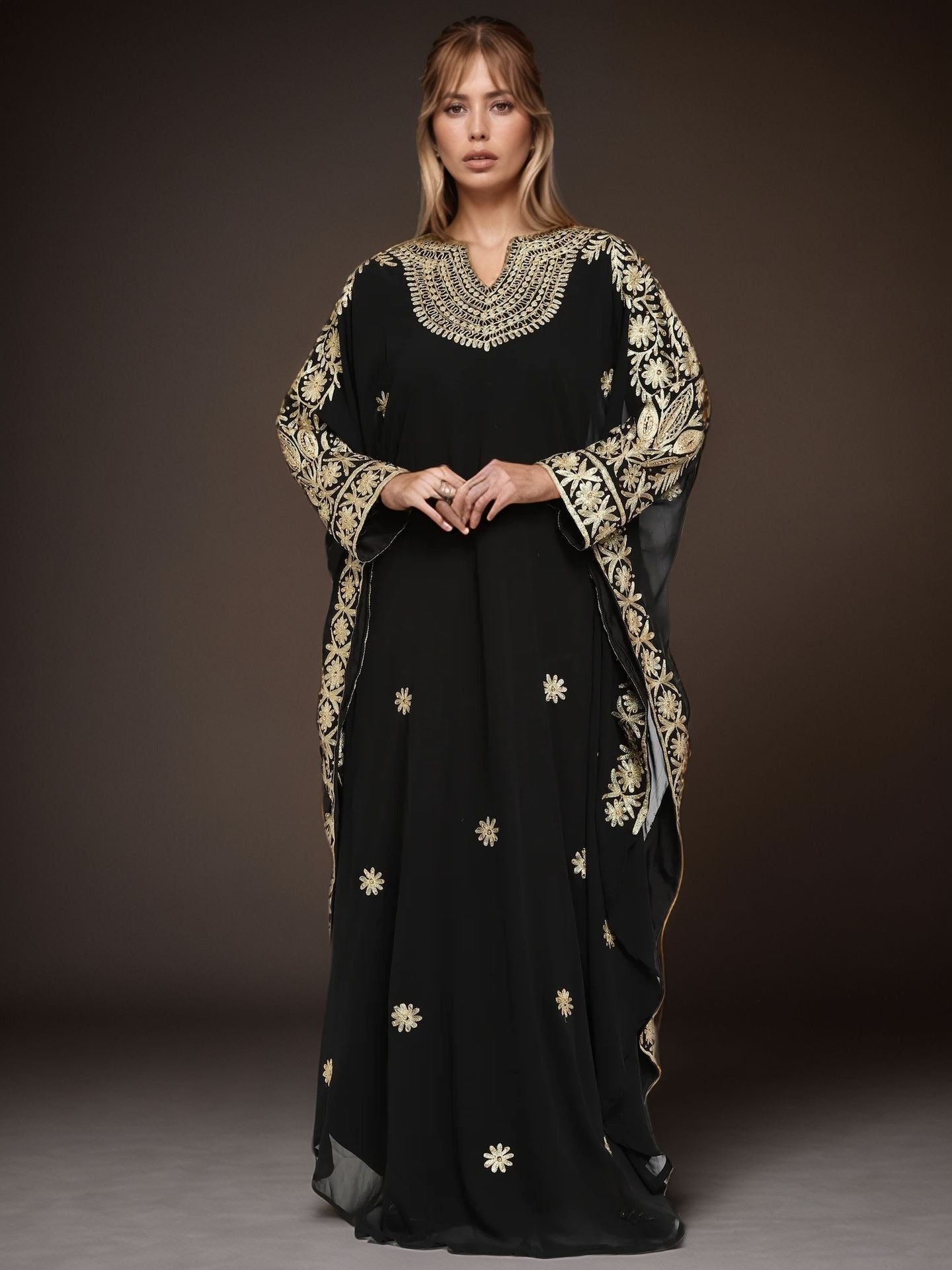 Regal Black Gold Embroidered Kaftan