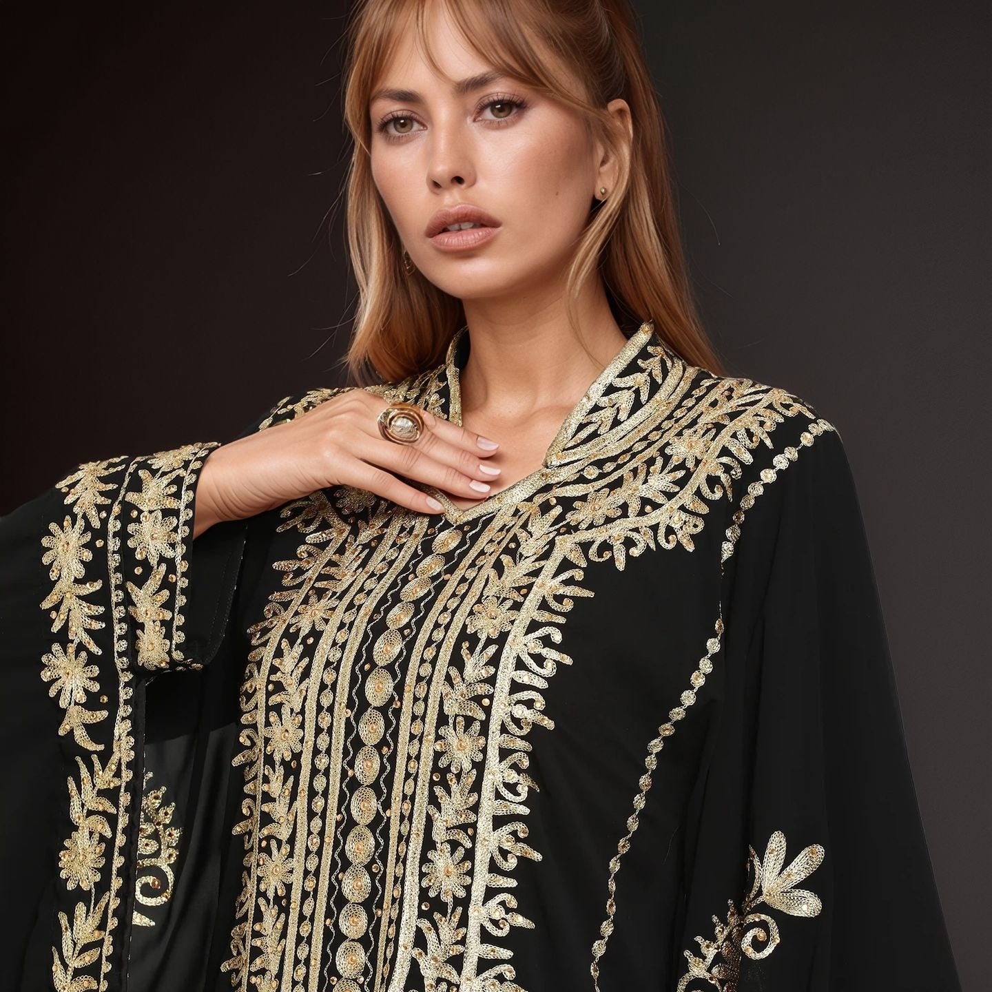 Elegant Black Gold Embroidered Abaya