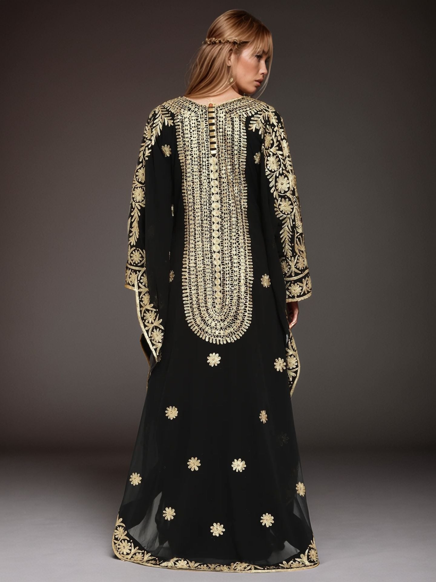 Regal Black Gold Embroidered Kaftan