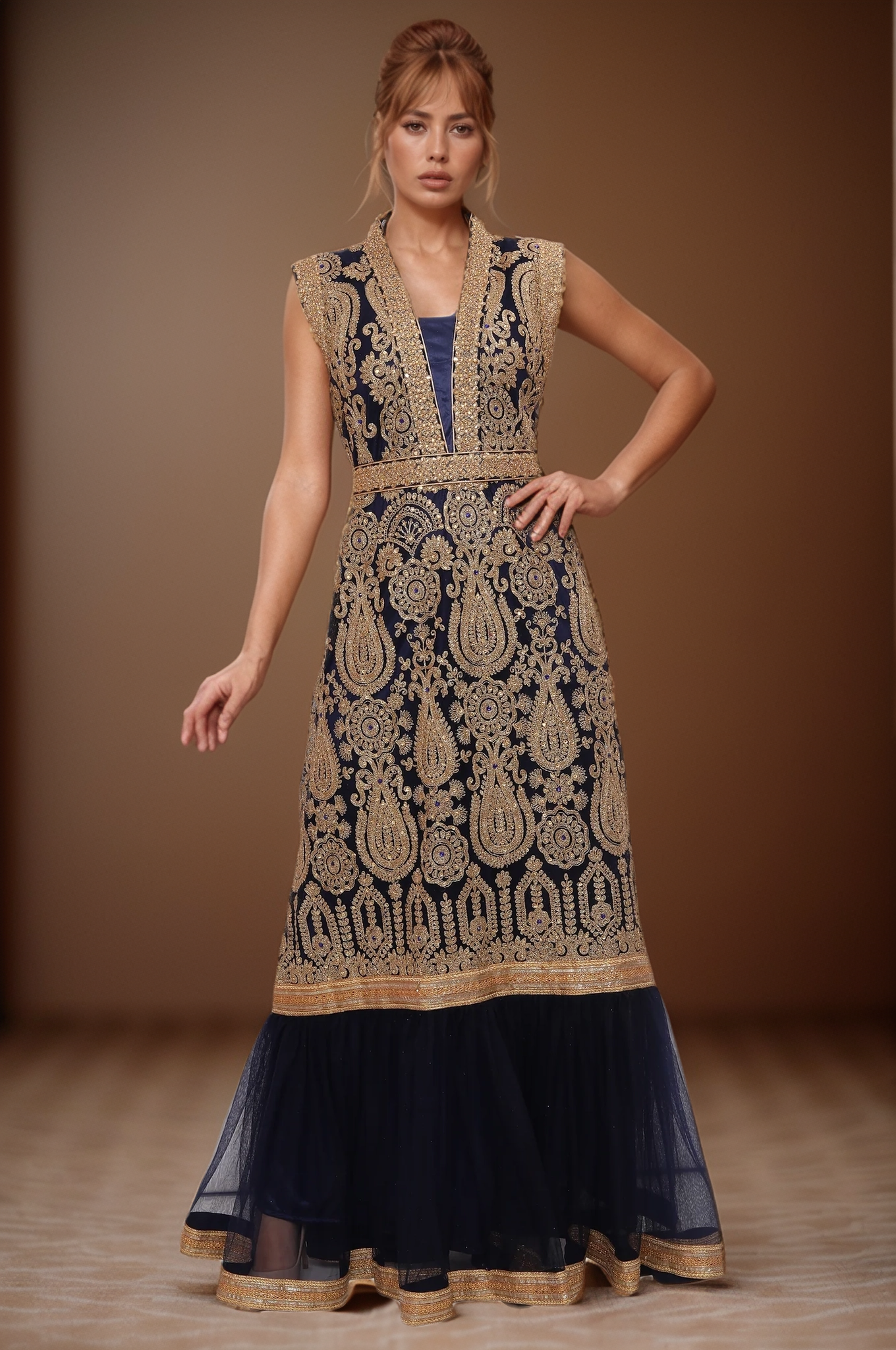 Royal Navy Anarkali Suit with Free Scarf