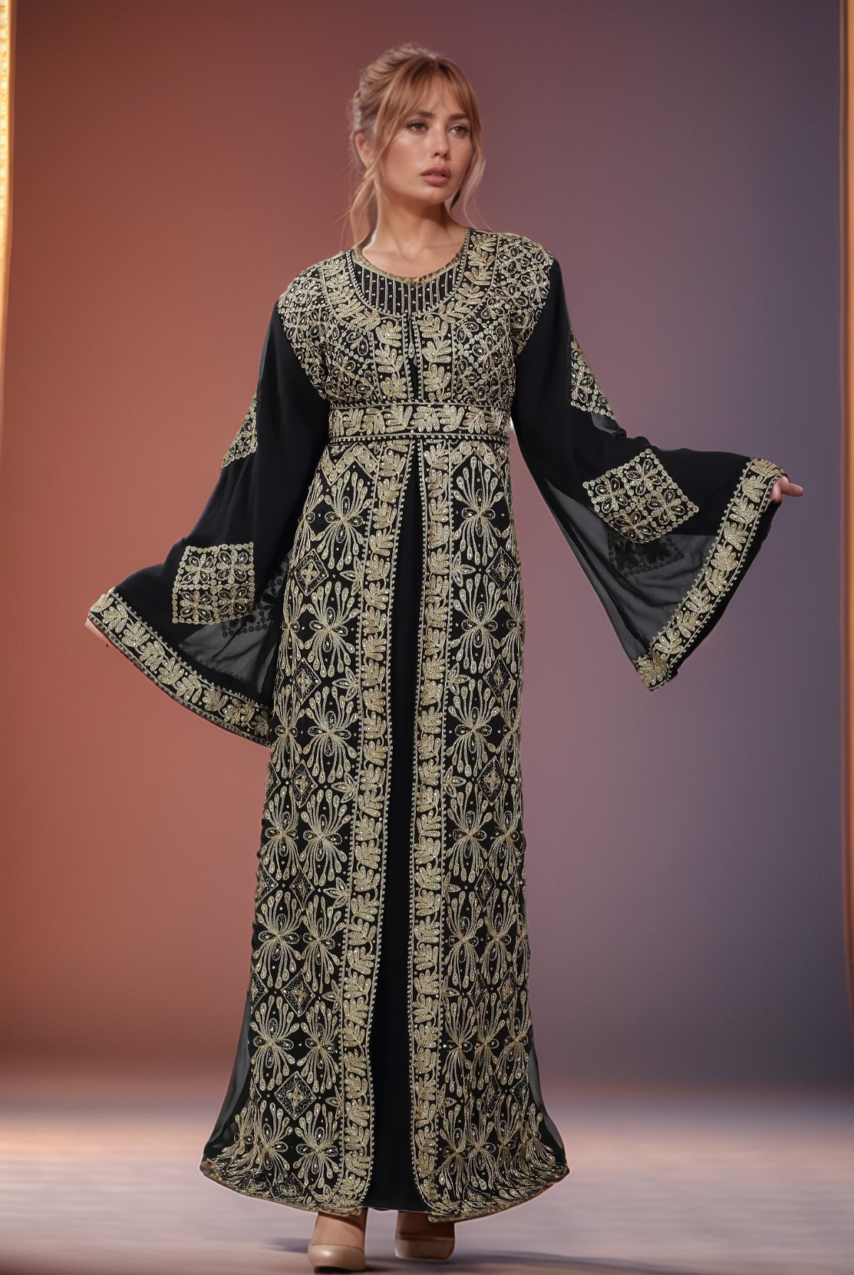 Luxurious Black Gold Embroidered Abaya