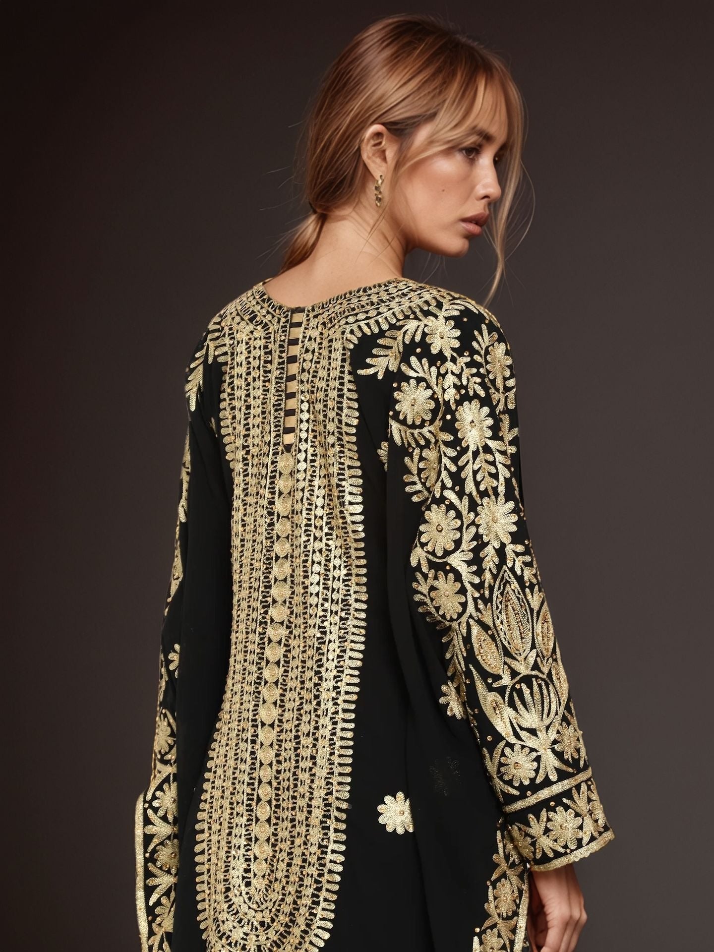 Regal Black Gold Embroidered Kaftan