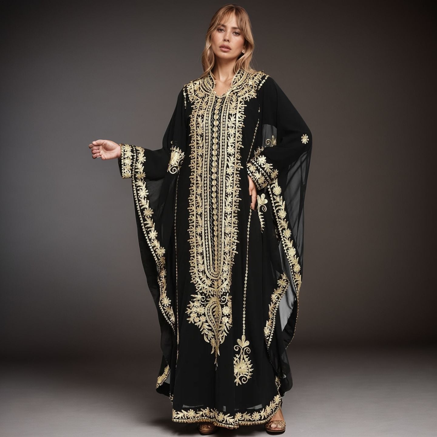 Elegant Black Gold Embroidered Abaya