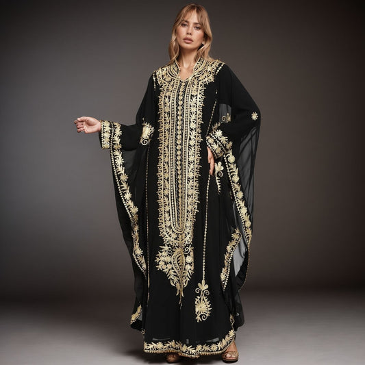 Elegant Black Gold Embroidered Abaya