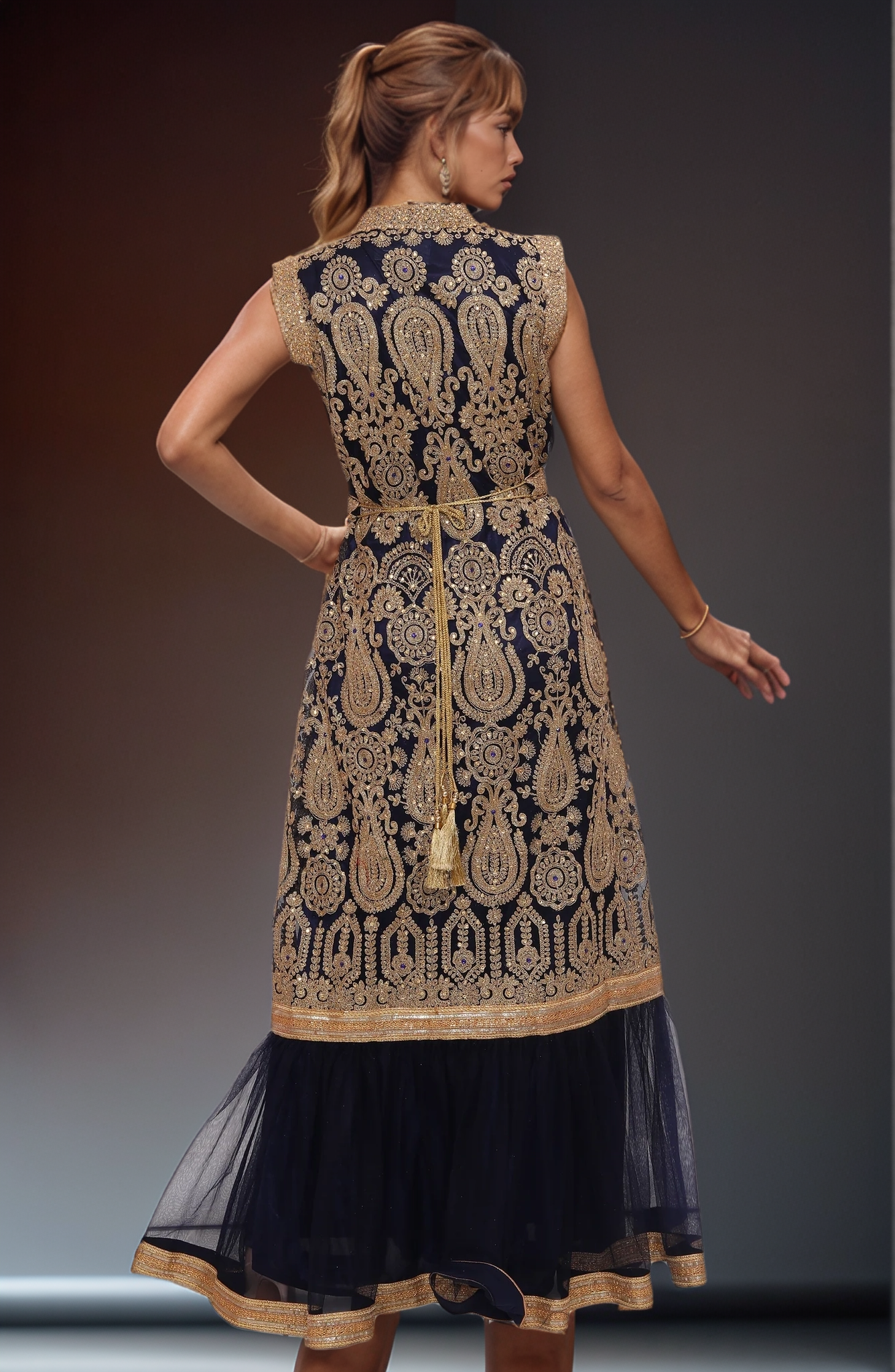 Royal Navy Anarkali Suit with Free Scarf