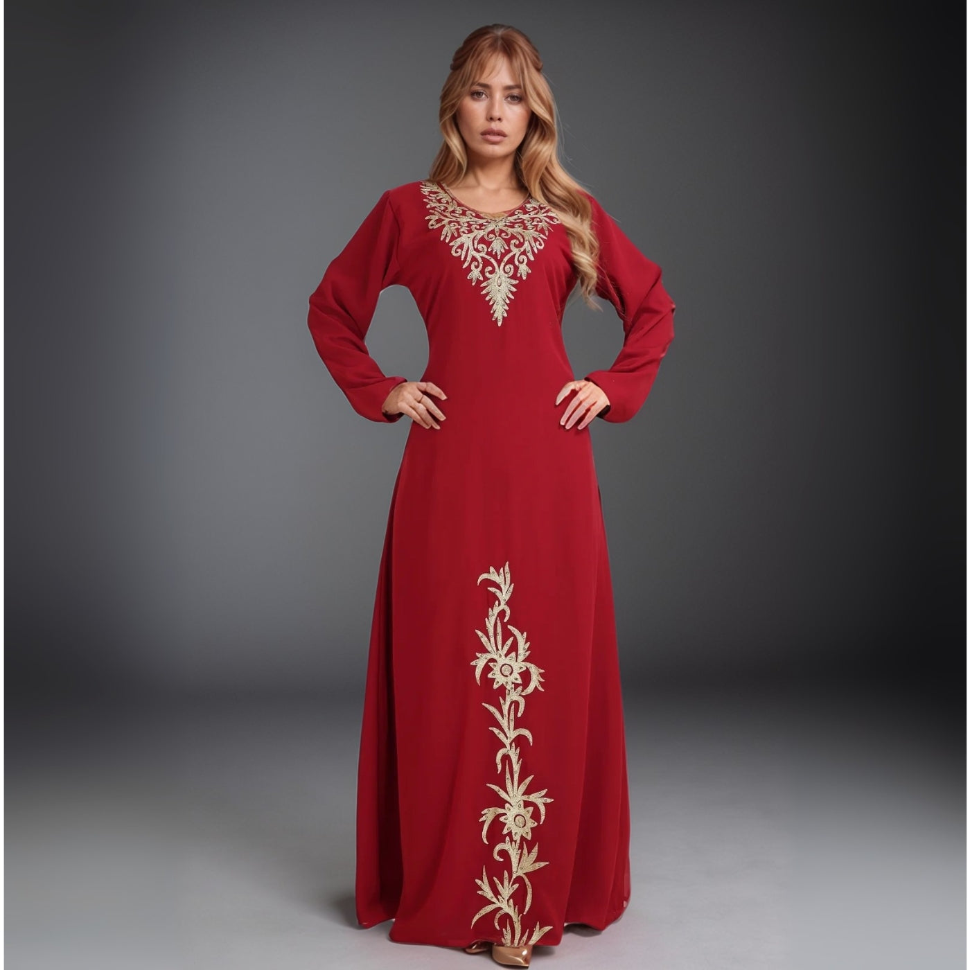 Maroon Moroccan Kaftan Gown