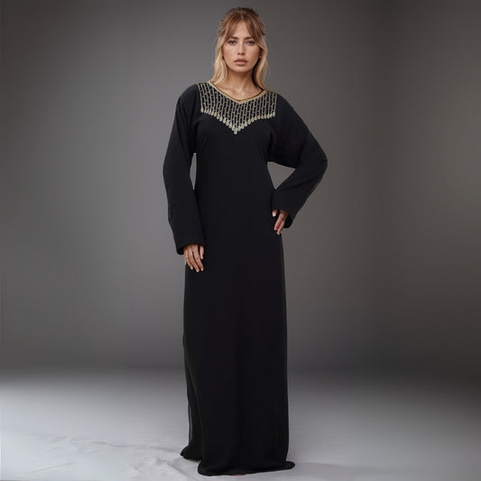 Luxurious Black Gold Embroidered Abaya