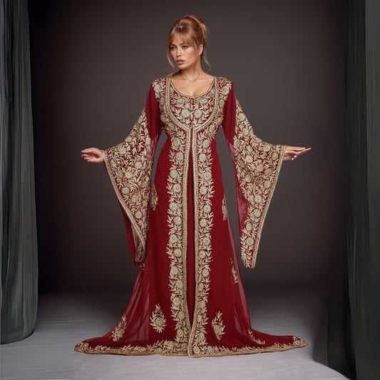Maroon Moroccan Kaftan Gown