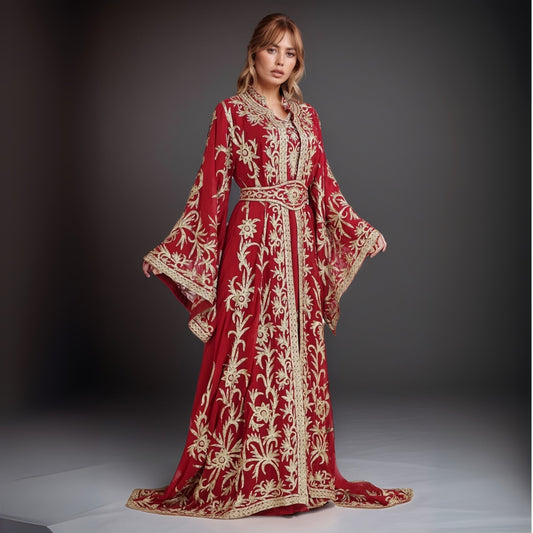 Maroon Moroccan Kaftan Gown