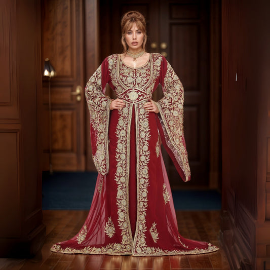 Maroon Moroccan Kaftan Gown