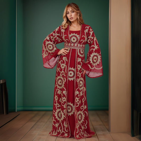 Radiant Red Embroidered Kaftan