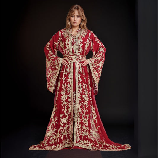 Maroon Moroccan Kaftan Gown