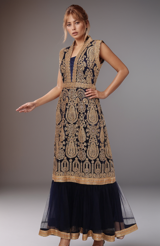 Royal Navy Anarkali Suit with Free Scarf