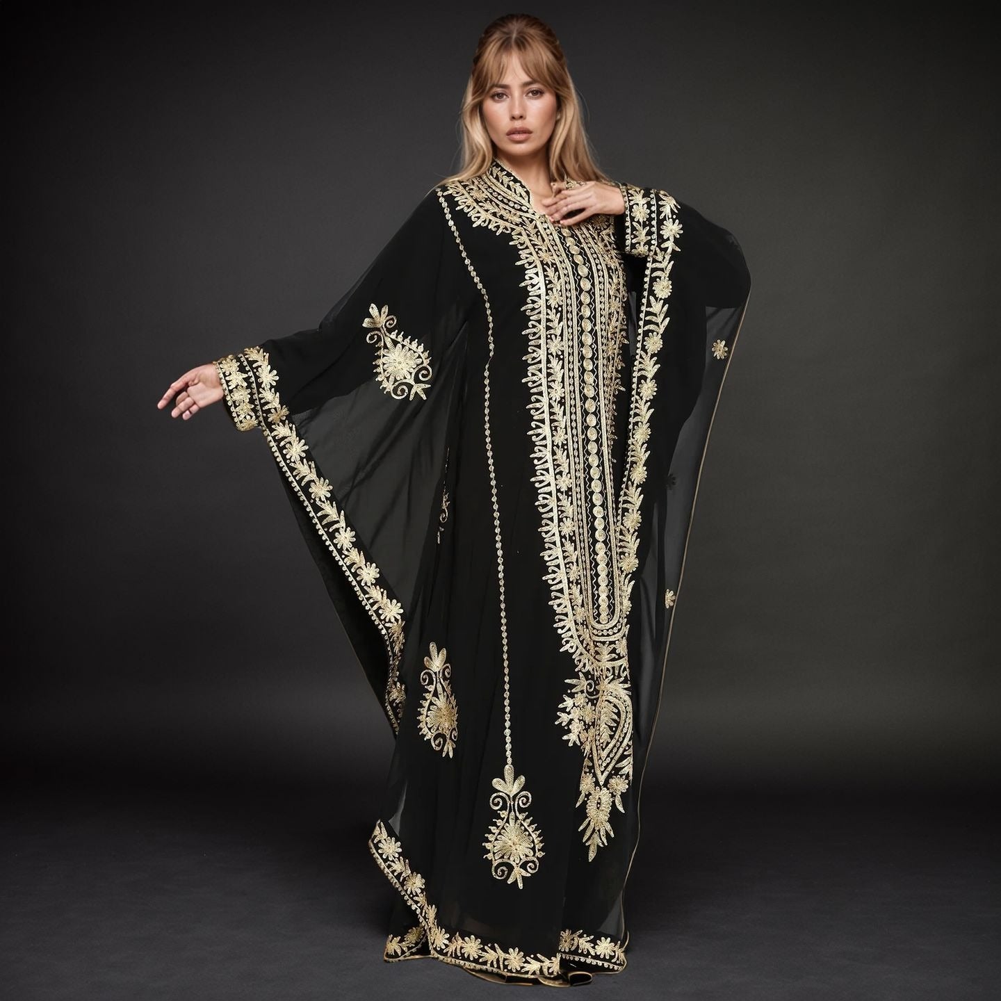 Elegant Black Gold Embroidered Abaya