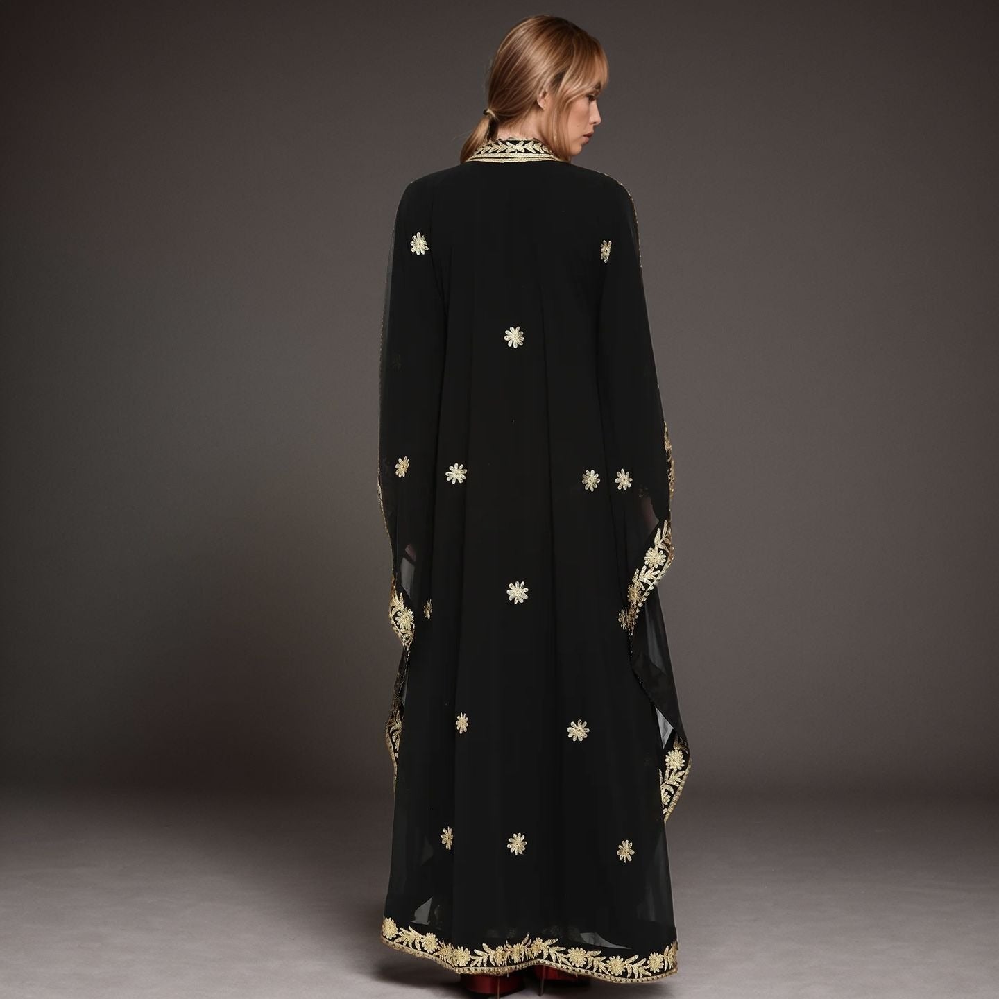Elegant Black Gold Embroidered Abaya