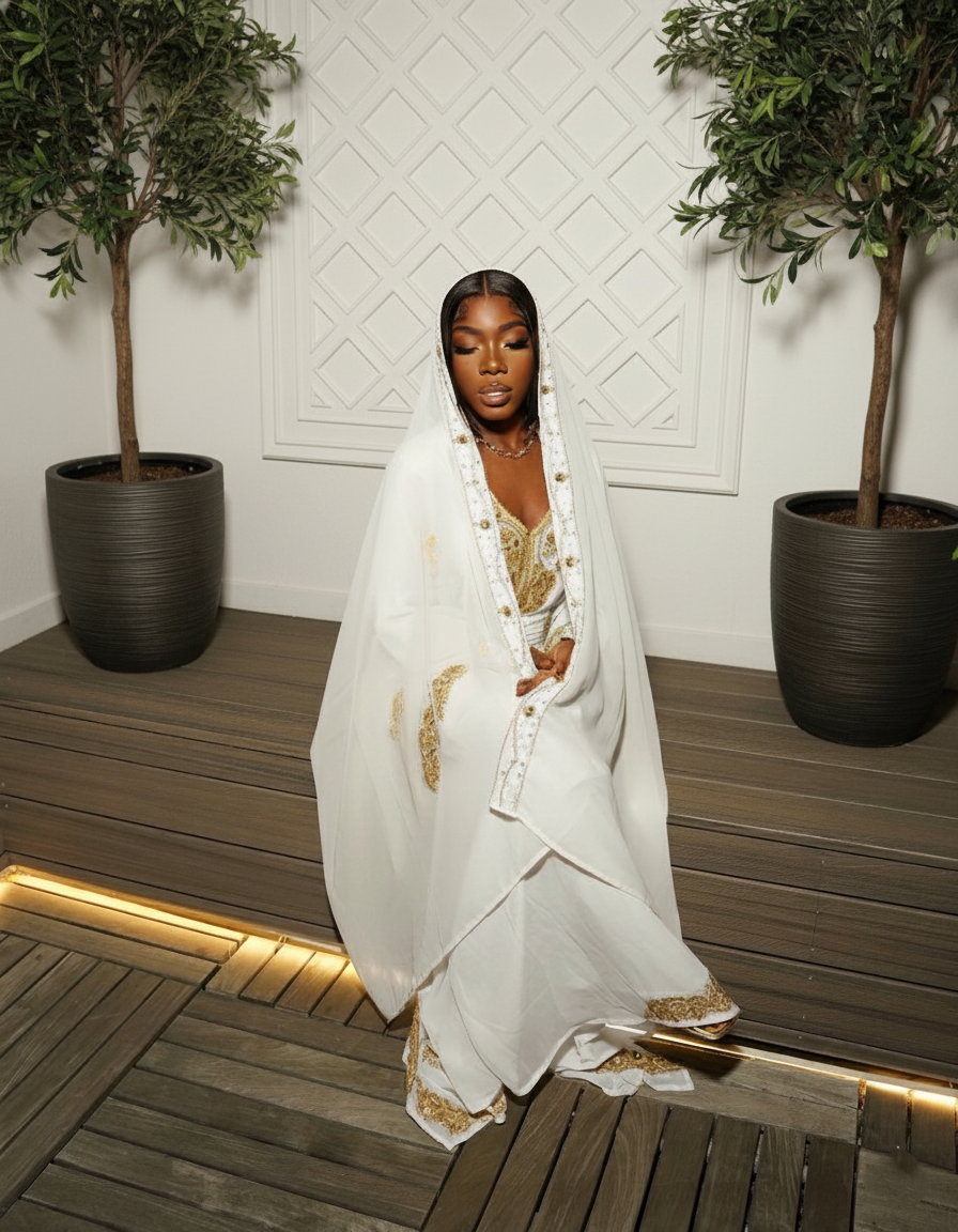 IQRA BOUTIQUE White Morrocan Kaftan wedding & Ramdan Dress for women