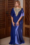 Stunning Navy Blue Kaftan with Intricate Gold Sequin Embellishments