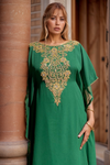 Emerald Green & Gold Embroidered Kaftan Dress | Moroccan Style Caftan with Sequin Embellishments